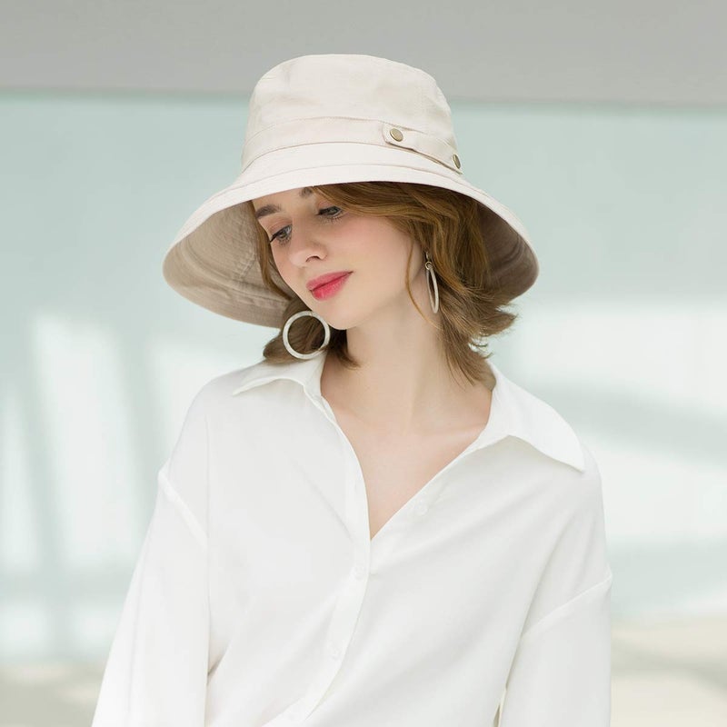 SOMALER Womens Cotton Wide Brim Sun Hats UPF52+ UV Packable Beach Hat Summer Bucket Cap for Travel - Image 5